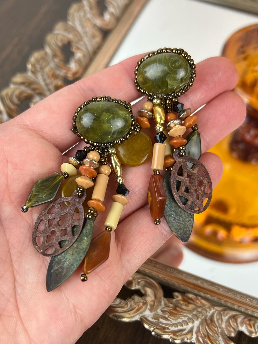 Vintage 1980s Chipita Beaded Dangle Earrings Boho Earthy Festival